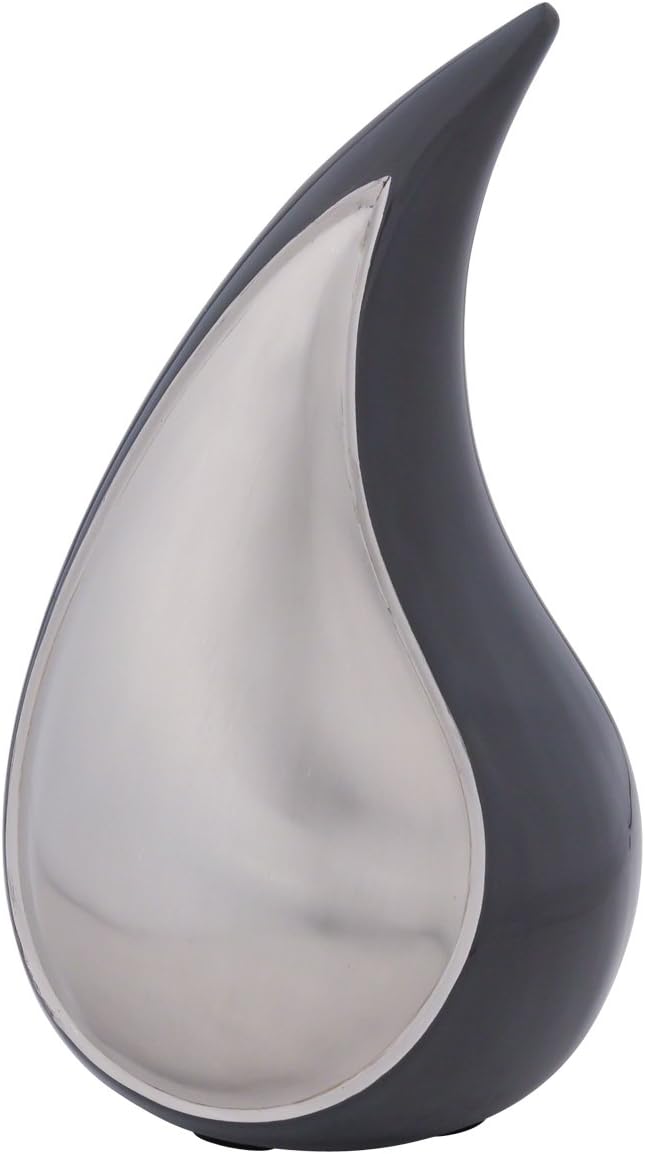 Solace Gray Teardrop Cremation Urn, Brass, Modern, Adult Sized, 12.5 Inches High