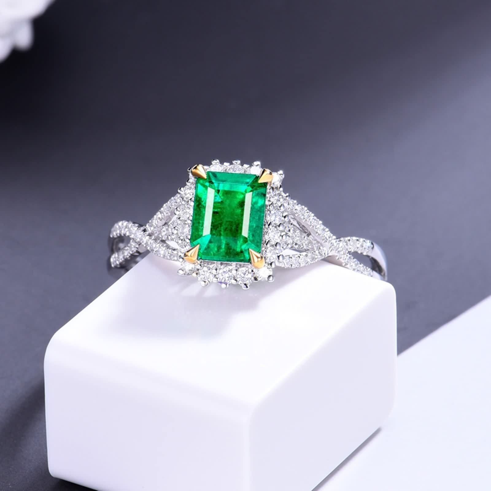 Anillos con Esmeralda, Anillo de Pedida de Mano para Mujer para Esposa Novia Por Promesa de Boda