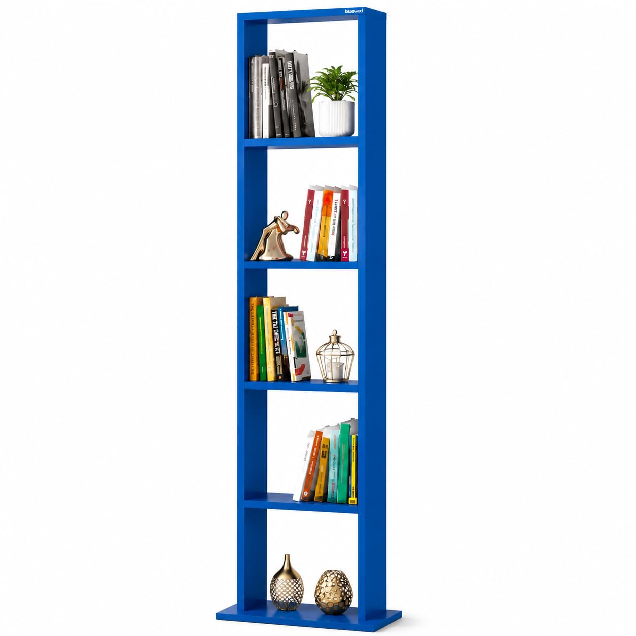 5 Tier Blue Wooden Storage Rack | Engineered Wood Display Shelf | Freestanding Organizer for Home & Office-image-3