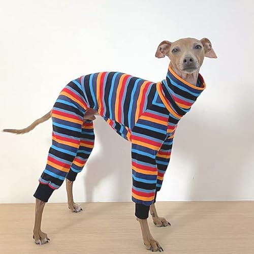 D DOGGY STAR イタグレ 服 カラフル ボーダー ロンパース つなぎ 小型 犬 中型 大型犬 犬 春 夏 秋 冬 室内着 パジャマ (M, 黒)