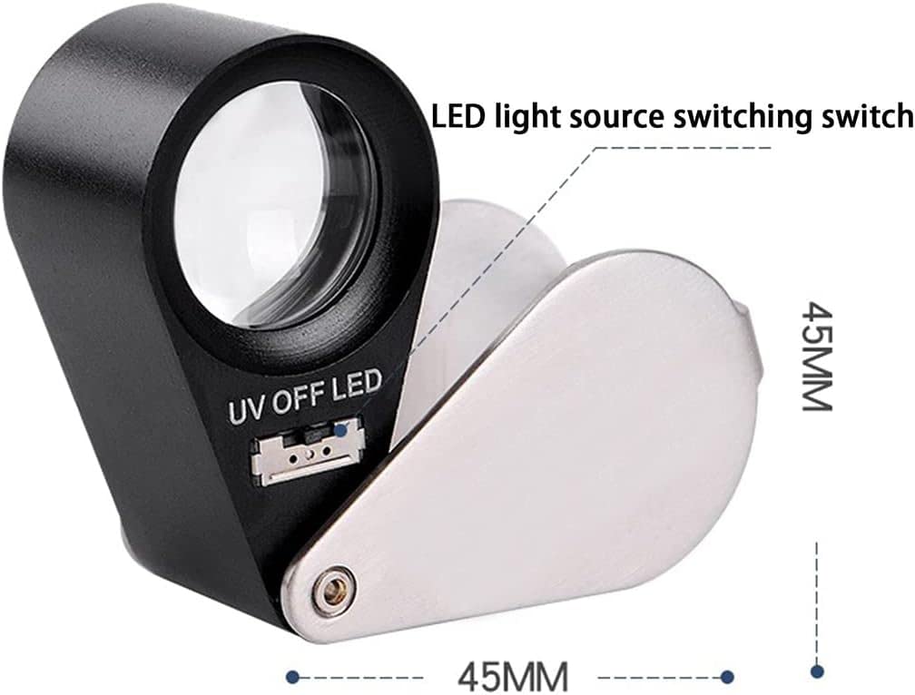 Vergrößerungsglas, Mini-Lupe aus Metall, Faltbare Taschenlupe mit LED, beleuchtete Juwelierlupe, Lupe zum Löten, Inspektion, Münzen, Schmuck, 30-fache Brille (Größe: 10 x) Safehappy