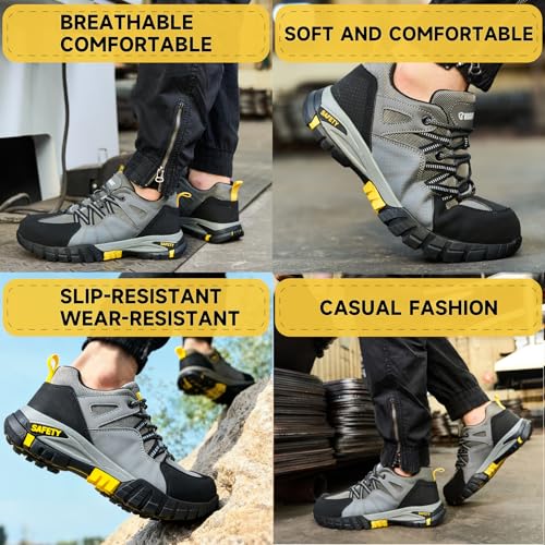 Image of Hogent Steel Toe Shoes for Men Lightweight Comfortable Non Slip Work Shoes Women Puncture Proof Safety Sneakers for Industrial Construction & Daily Life