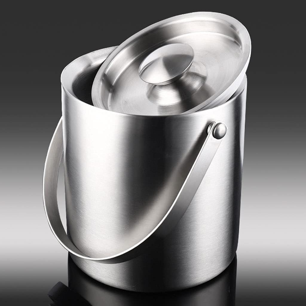 Cubitera Botella Vino Cubo de Hielo de Acero Inoxidable de Doble Capa, fácil de Transportar, con asa, para Bebidas, con Tapa, contenedor de Hielo para Vino, champán, Cerveza, Fiesta