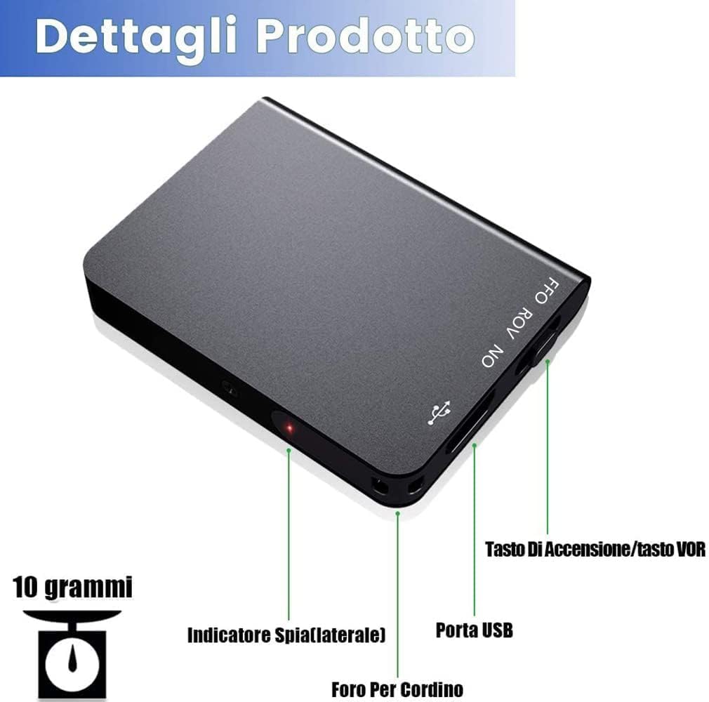 16GB Registratore Vocale, Capacità di Registrazione di 192 Ore, Registratore Vocale Professionale con Attivazione Vocale e Funzione MP3, Mini Registratore per Lezioni, Riunioni, Interviste