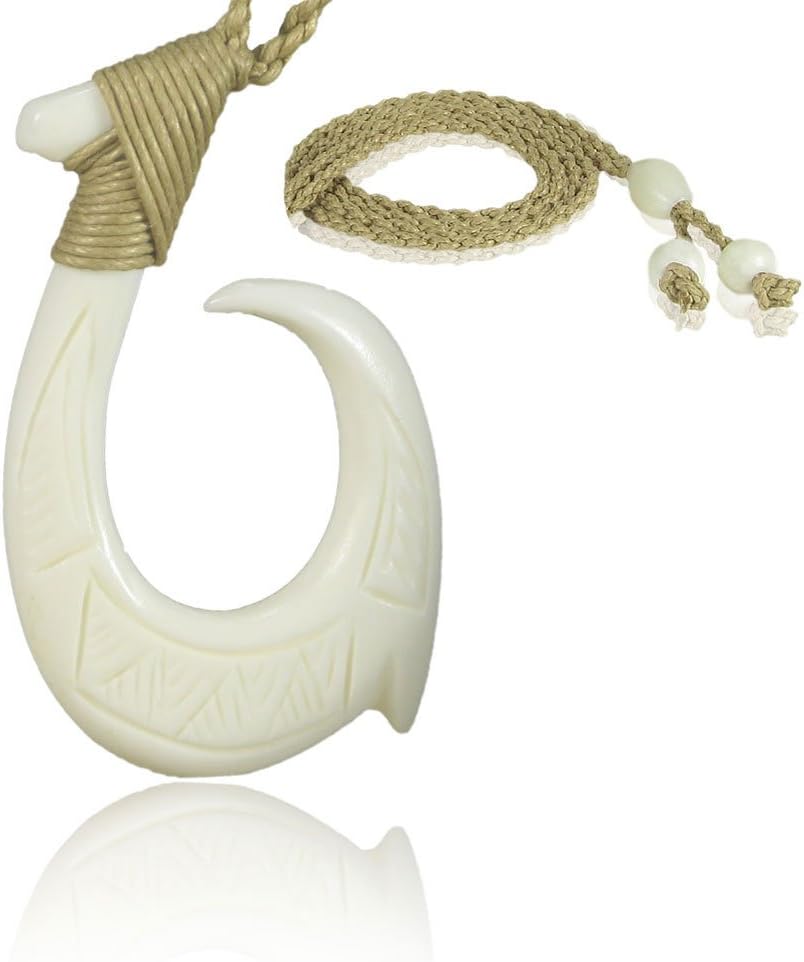 Hawaiian Hand Carved Bone Fish Hook Necklace | Hawaiian Tattoo