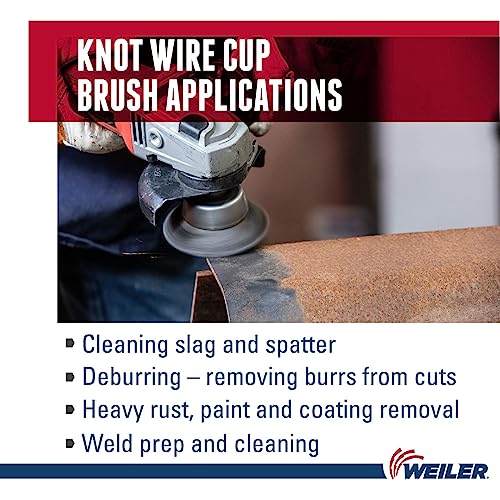 Image of Weiler 13282 2-3 /4 inch Single Row Knot Wire Cup Brush, .020 inch Steel Fill, M10 x 1.50 Nut, Made in the USA