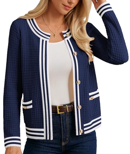 GRACE KARIN Cardigan en tricot élégant à manches longues avec boutons pour femme, noir foncé, XL