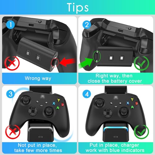 KEKUCULL Xbox Serisi X/S, Xbox One/One X/One S Denetleyicileri ile Uyumlu Çift Dock Şarj İstasyonu, 2 x 1100 mAh Şarj Edilebilir Kumanda Pil Paketleri ile Verimli Xbox Kontrol Cihazı (Siyah)