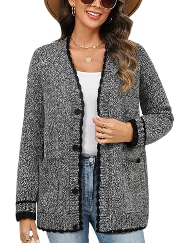 CiCiBird Women’s Color Block Cardigan Sweater Fall Button Down Open Front Coatigan Soft Knit Coat with Pocket