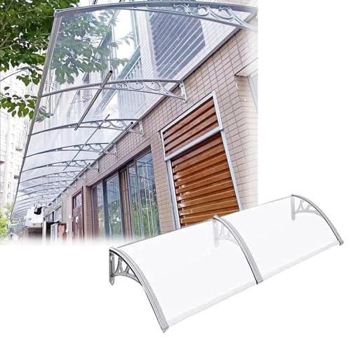 WJXIN Auvent pour Porte D'entrée 100x300 CM, Porte Toit Marquise Abri Protection en Polycarbonate Auvent Marquise, Contre Pluie Neige UV(100x200cm/39.4x78.7in)