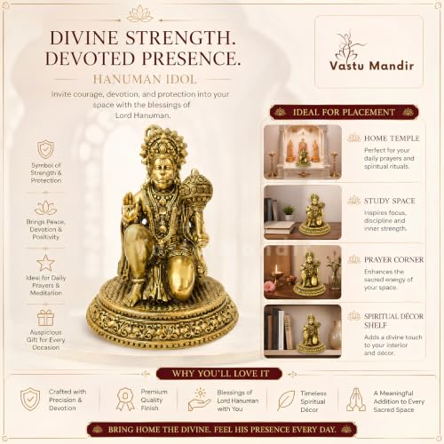 Image of Brass Hanuman Ji Idol, Vastu Remedy for Strength (4 Inch, 210 g)
