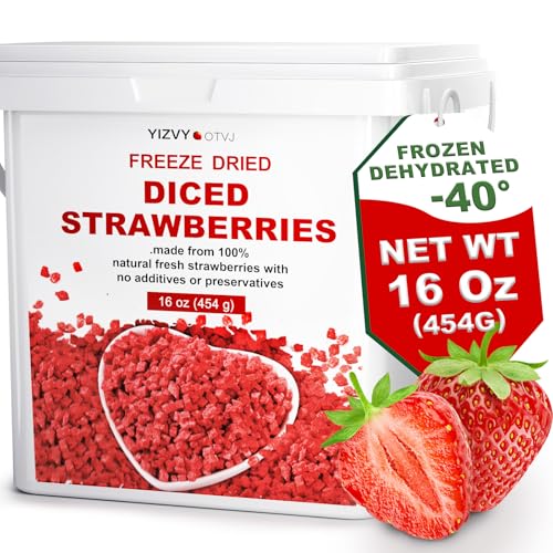 16 Oz/1lb Freeze Dried Strawberries Pieces, Resealable Bucket Dehydrated Strawberry - Premium Dried Fruit Bulk No Added Sugar Snack for Smoothies, Oatmeal, Yogurt, Baking, Dessert & Trail Mix