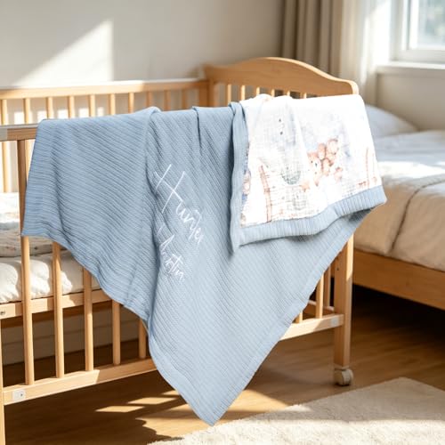 Image of Personalized Baby Blanket with Name - Custom Knit Blanket, 27x40in Embroidered Nursery Blanket for Girls & Boys - Customized Baby Blanket, Soft Newborn Gift & Custom Baby Gift (Baby Blue)