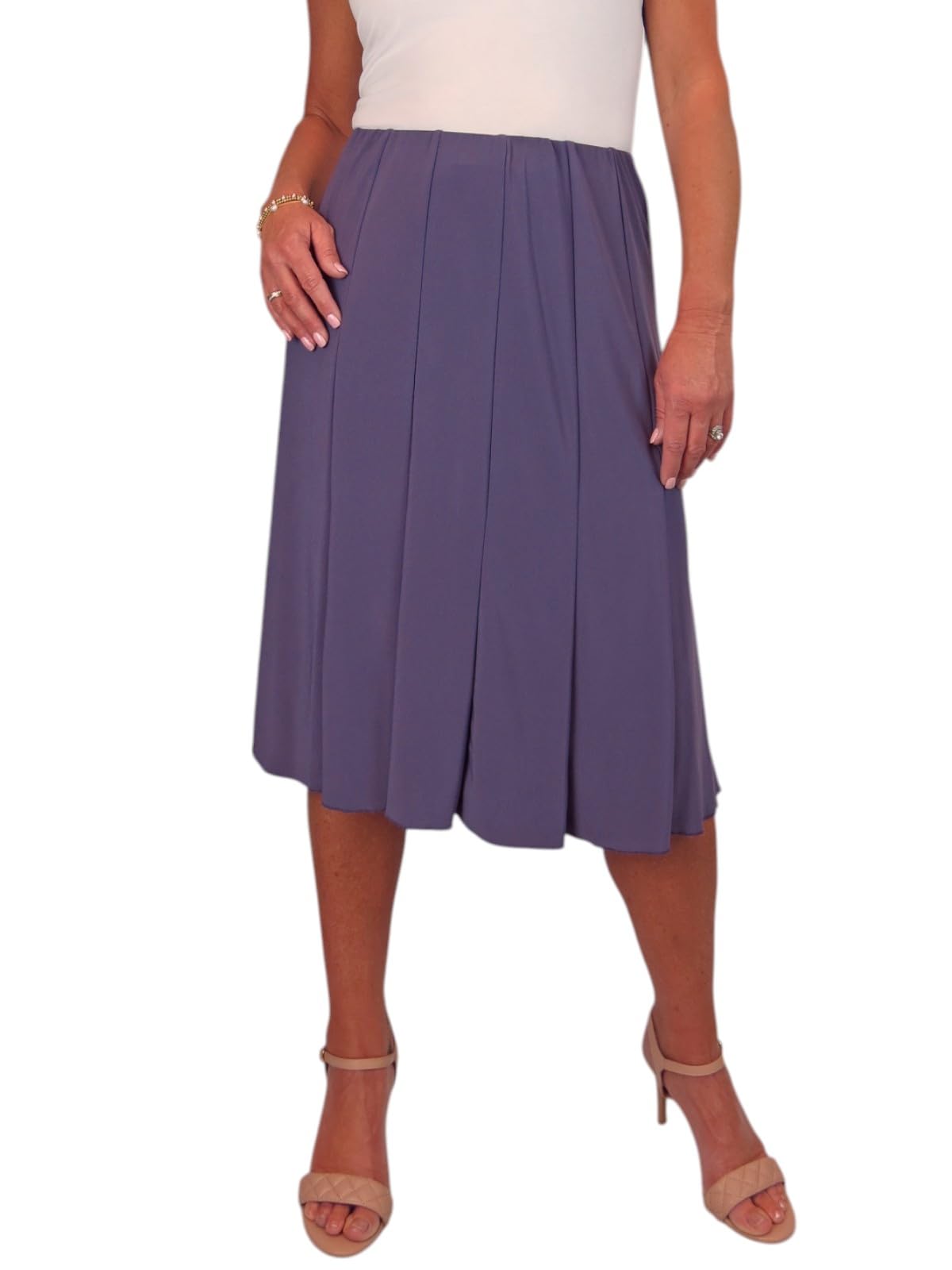 Paulo Due Women's Purple 26" Elasticated Soft Flared Midi Skirt In | Size: 20/22