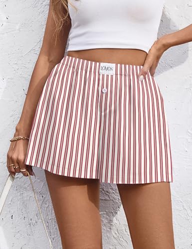 Image of LOMON Womens Boxer Shorts Casual Summer 2026 Pajama Lounge Sleep Pj Gingham Plaid Shorts Y2K Beach Bottoms