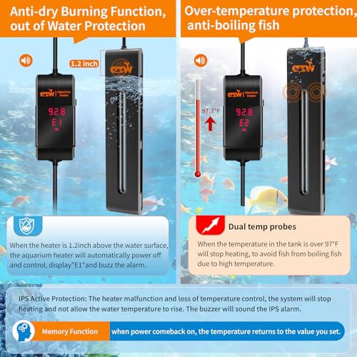 Image of azw 100W Aquarium Heater 25-45Gal Triple Auto Shutoff Safety & Memory Function | Dual Explosion-Proof Heating, Triple Safety Cutoff, LED Precise Control, Memory Function, Multi-purpose Aquarium Heater