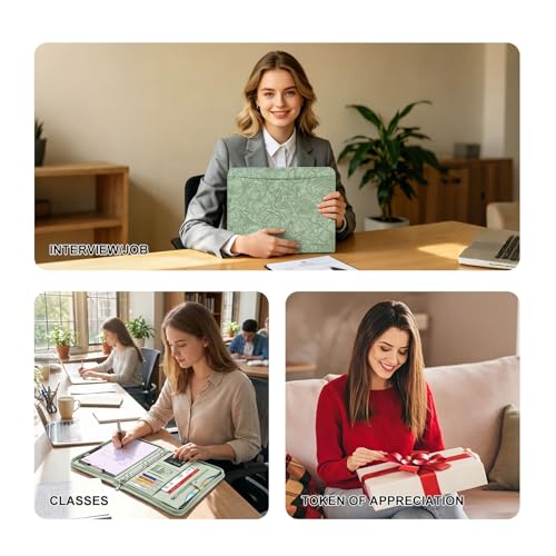 Image of Eshow Portfolio Organizer - 3 Ring Binder with Zipper, Vegan Leather Business Padfolio Folder with Notepad Includes 5 Color Sheet Protectors for Documents Files for Men Women