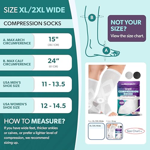 Image of BraceAbility Wide Calf Compression Socks - 20-30 mmHg Open Toe Stockings for Large Calves - Extra Wide Knee High Support for Varicose Veins, Swelling, Neuropathy, RLS - 1 Pair (XL /2XL WIDE - Gray)
