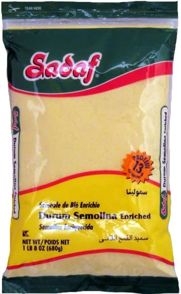 Sadaf Durum Semolina Fine - Enriched Durum Semolina for Cooking & Baking - Semolina Flour - Middle Eastern Cuisine - Kosher - 24 Oz Resealable Bag