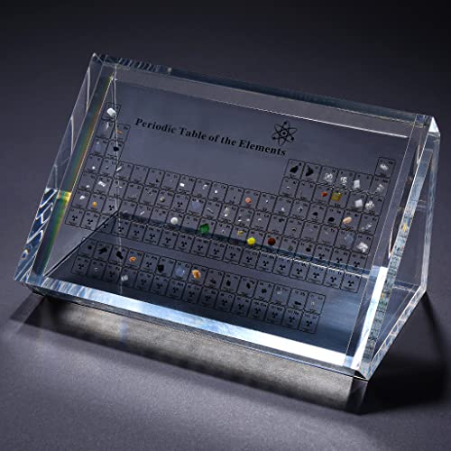 KIOP Periodensystem aus Acryl mit echten Elementen, Mit fester Stütze, Periodic Table of 83 Elementen,Periodensystem mit Elementen, Periodensystem, Lehrtafel, Schultag, Geburtstagsgeschenke