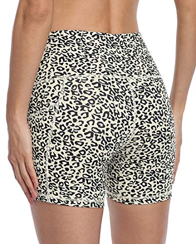 DF-deals Biker Shorts for Women with Pockets High Waisted Printed Workout Athletic Yoga Shorts Running Spandex Gym Fitness Shorts Leopard - M