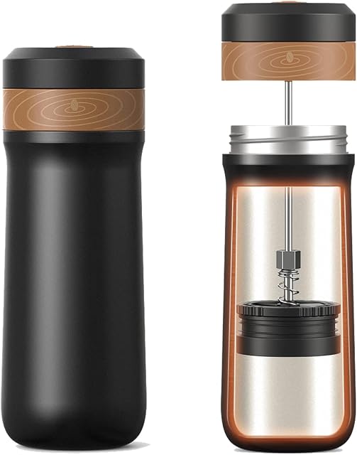 RECAFIMIL Portable French Press Coffee Maker Travel French Coffee Maker Stainless Steel Coffee Mug 12 oz Great for Camping and Traveling