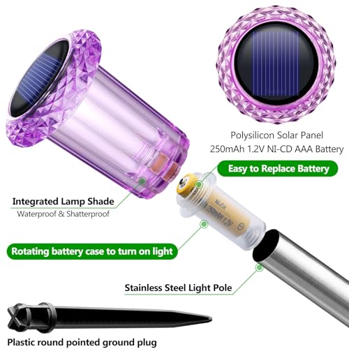 Image of DenicMic Solar Halloween Lights Outdoor 10 Pack Purple LED Halloween Decor | Yard Garden Pathway Walkway Patio Lawn, Spike Style Starburst Pattern, Acrylic /Stainless Steel Halloween Decorations Outdoor
