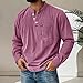 Men's Vintage Henley Shirt Distressed Long Sleeve Button Down Stand Collar Top Classic Retro Washed Tops Pink