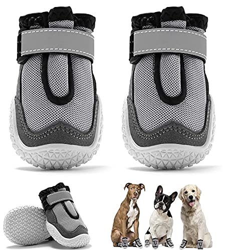 KUTKUT Dog Boots for Hardwood Floor | Breathable Dog Shoes | Dog Booties with Rugged Anti-Slip Sole & Skid-Proof | Outdoor Paw Protectors with Rubber Soles for Hiking and Running (Size: 5)