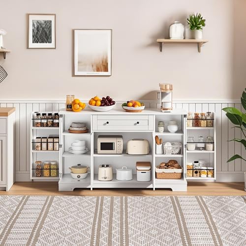 Buffet de cocina multifuncional de 138 cm con cajón, puertas de estantes y estantes ajustables, diseño moderno con protección antivuelco, ideal para cocina, salón y dormitorio