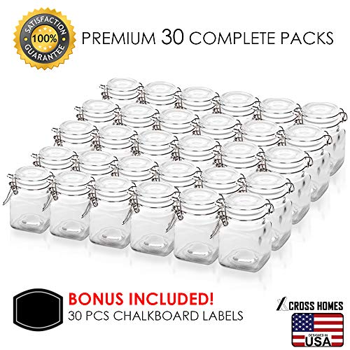 Spice Jars Airtight 3.7oz small mason Glass Jars with Leak Proof Multi Color Gasket + Hinged Lid + Reusable Chalkboard Label Multipurpose Spice Containers Herb Seasoning Art Craft Storage Empty 30 Pack