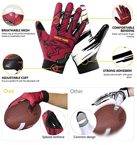 Nicewin Football Gloves Receiver Gloves Fashion Leopard Print Breathable Mesh Antiskid Silicone For Adult Men Women, Red2 Large #TOP1