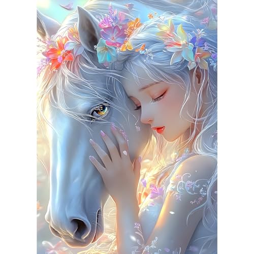 MXJSUA 5D Diamond Painting, Caballo Y Hada Diamond Painting Kit Completo, Manualidades Adultos DIY Cristal Pintura De Diamante Para, Painting Para Decoración De Pared Del Hogar 30x40cm