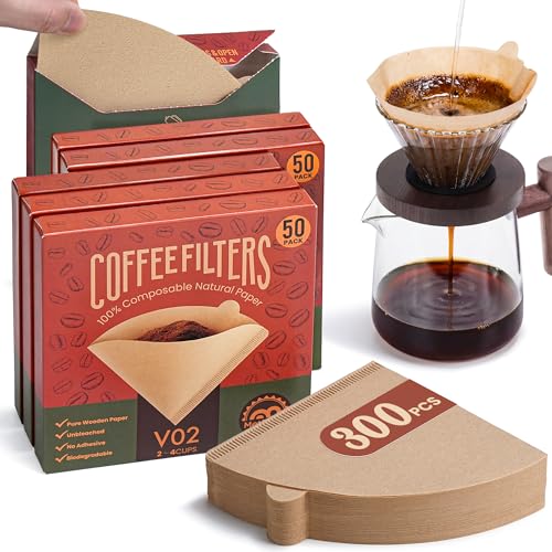 Metflavor 300 Count Disposable Unbleached V60 Cone Coffee Filters #2
