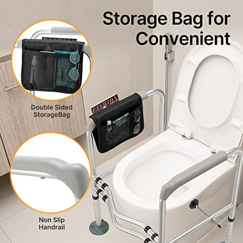 Heao Toilet Safety Frame For Seniors,Bathroom Safety Rail With Anti-Slip Mat,Storage Bag,Height Adjustable For Stability,Easy To Install #TOP4