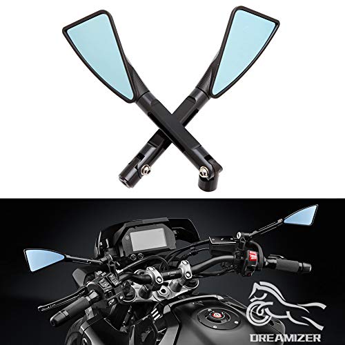 DREAMIZER Universal Aluminio Espejo Retrovisor de la Motocicleta, Triángulo 8mm 10mm Espejo Lateral de Moto para bicicleta de calle Bicicleta deportiva Dirt bike Cruiser Chopper Scooter(Negro)