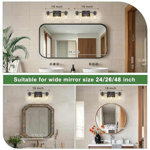 Image of DORESshop 20 Inch 3-Light Upgraded Black Bathroom Light Fixture