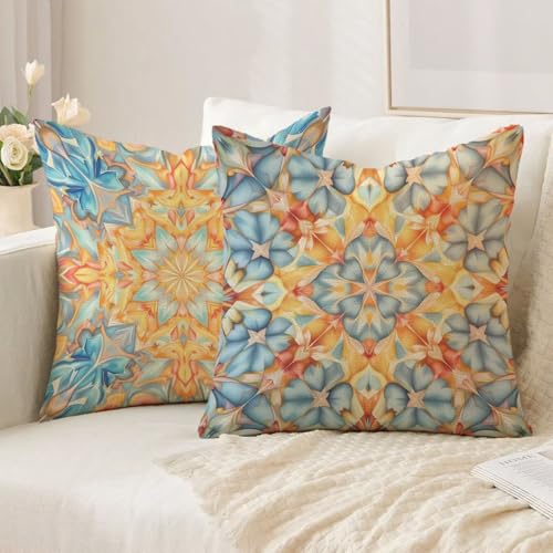 Housse coussin 65x65cm bohémie bleu idéal pour canapé et balcon ombragé - 3