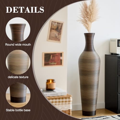 Image of Large Hand-Woven Bamboo Floor Vase, Tall Home Decor Floor Vase for Fake Flower Dried, Flower Holder for Living Room, Bedroom, Dining Room, Entryway, Hallway (Pattern Brown, Bottle)