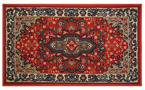 Tapete de corrida e área com design tradicional persa oriental da Mahal Allover, cor vermelha, estampado, antiderrapante, borracha traseira Moderno 18' x 30' Mat Persian Isfahan Red
