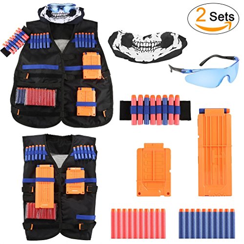 GreensKon - Gilet tattico per Bambini, Kit di Accessori per Pistola con Freccette Nerf, Giacca Tattica per Bambini, con Lenti di Protezione, 2 ricariche Nerf