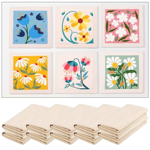Image of 10 PCS Monk Cloth, Punch Needle Fabric, Embroidery Fabric for Sewing Embroidery Art Crafts Favors, 12.6 x 12.6 Inch