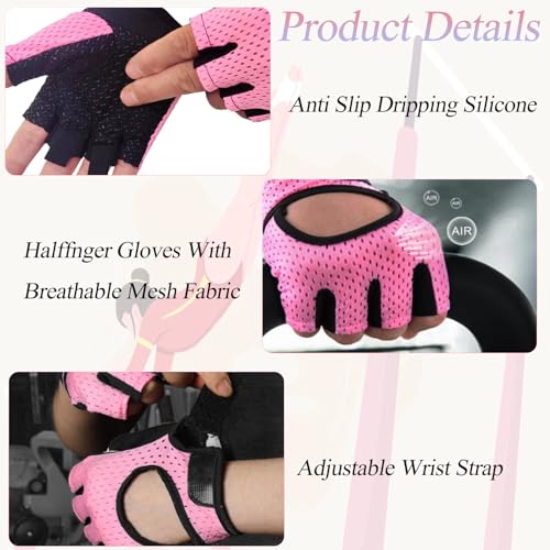 Weight Lifting Gloves Gym Gloves Women Non-Slip Weight Lifting Gloves Women, Breathable Ladies Gym Gloves Adjustable Weight Training Gloves for Fitness, Exercise, Training, Hanging, Yoga (Pink) - Image 3