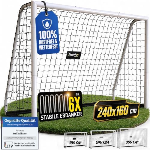 Racetex Fussballtore für Garten Kinder und Erwachsene [ENORM ROBUST] - Fußballtor Kinder mit Stabiler Stahlrahmen Front - Fußballtore inkl. Edelstahl Erdanker - Das Tor für den Gar