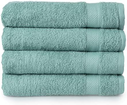 Welhome Basic 100% Cotton Towel (Sage Green)- Set of 4 Bath Towels - Quick Dry - Absorbent - Soft - 434 GSM - Machine Washable
