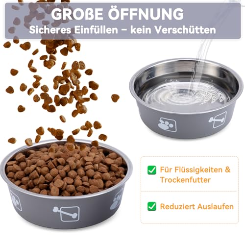 Mossly Fressnapf Hund 2 Stück, Edelstahl Hundenapf (17.5cm),Silikon Boden, Rutschschutz, wasserschüssel Hund 800Ml