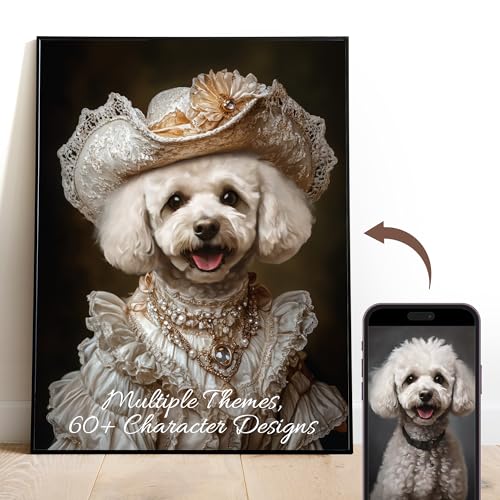 Gleamify - Custom Pet Portrait from Photo,Cat/Dog Memorial Gifts,Personalized Dog Wall Art poster/canvas in Royal Oil Painting Style,Funny dog Portraits (Lady)