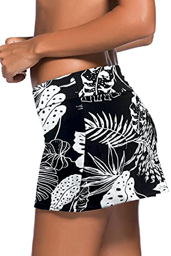 Image of REKITA Women Swim Skirt Solid Color Waistband Skort Bikini Bottom
