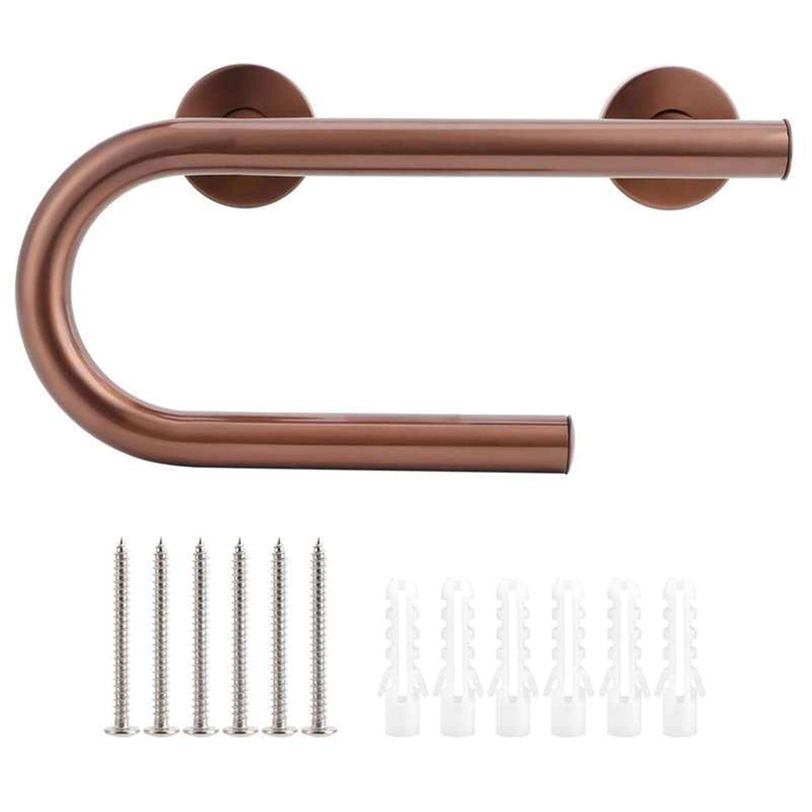 Pasamanos de baño de Acero Inoxidable 304 de 32 cm para bañera, Inodoro, Barra de Seguridad para Ducha en Forma de U con Soporte para Papel, Barra Antideslizante (Cepillado Rosa)