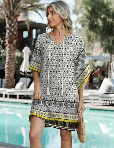 Image of Zeagoo Womens Summer Dress Casual Ruffle Tiered Floral Square Neck Sundresses Beach Boho Mini A-line Dress 2026 with Pockets